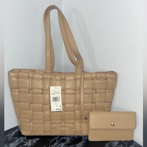 MICHAEL KORS Ivy Tote Bag & Wallet Woven Synthetic Leather 2pc Handbag AUTHENTIC - Picture 1 of 13